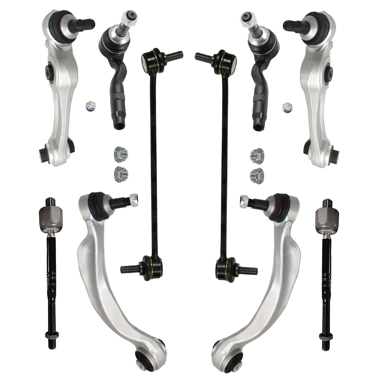 10pc Front Lower Forward Rearward Control Arms Tie Rods Suspension Kit