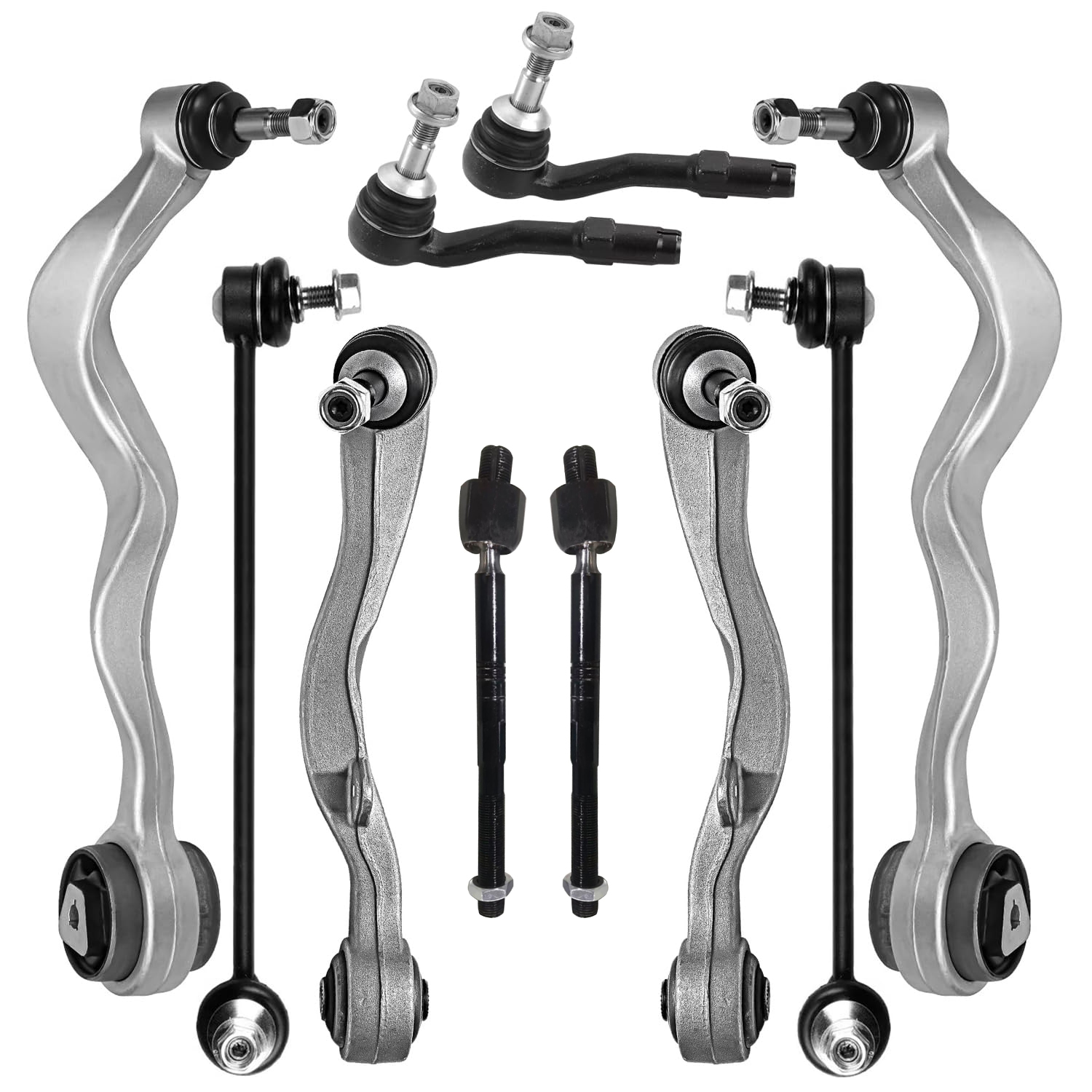10pc Front Lower Forward Rearward Control Arms Tie Rods Suspension Kit