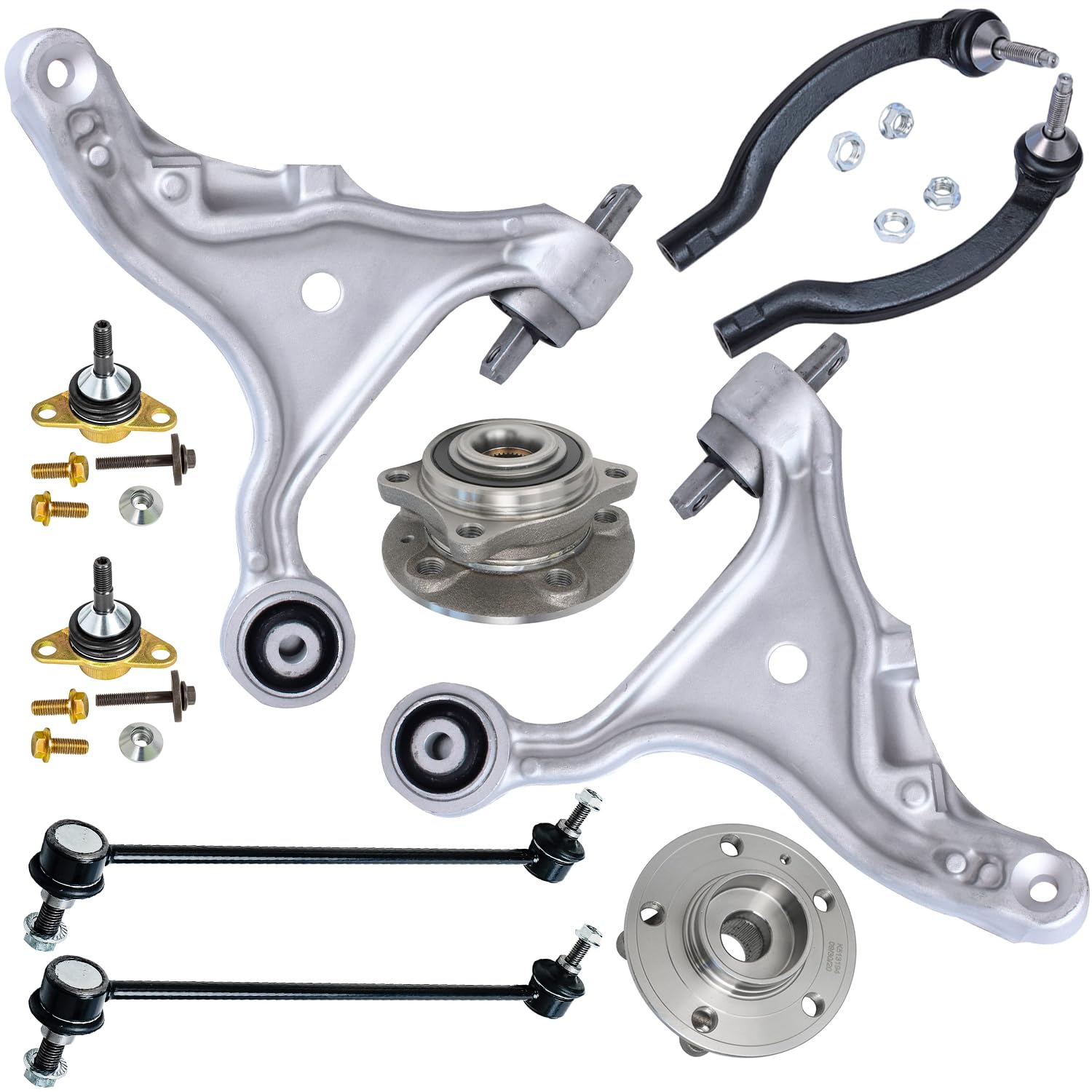 10pc Front Wheel Hub and Bearings Lower Control Arms Tie Rods Suspension Kit