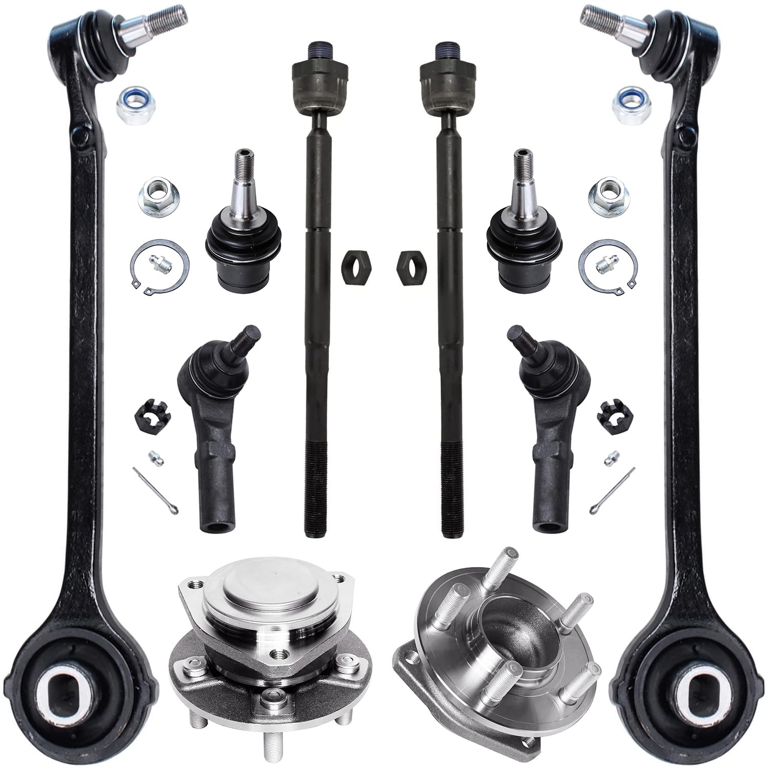 10pc Front Lower Control Arms Tie Rods Wheel Hub and Bearings Suspension Kit