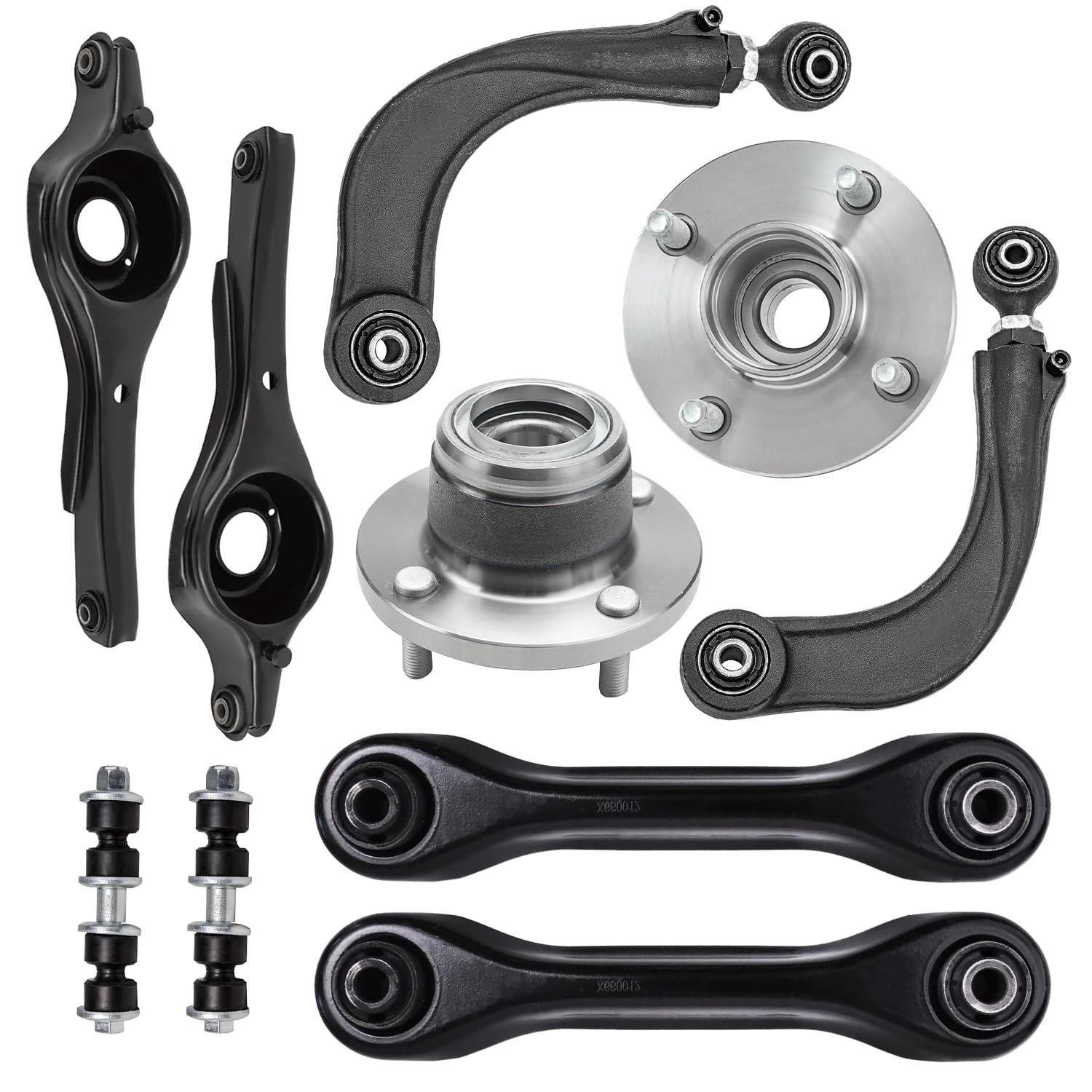 10pc Rear Upper Lower Control Arms Wheel Hub and Bearings Suspension Kit