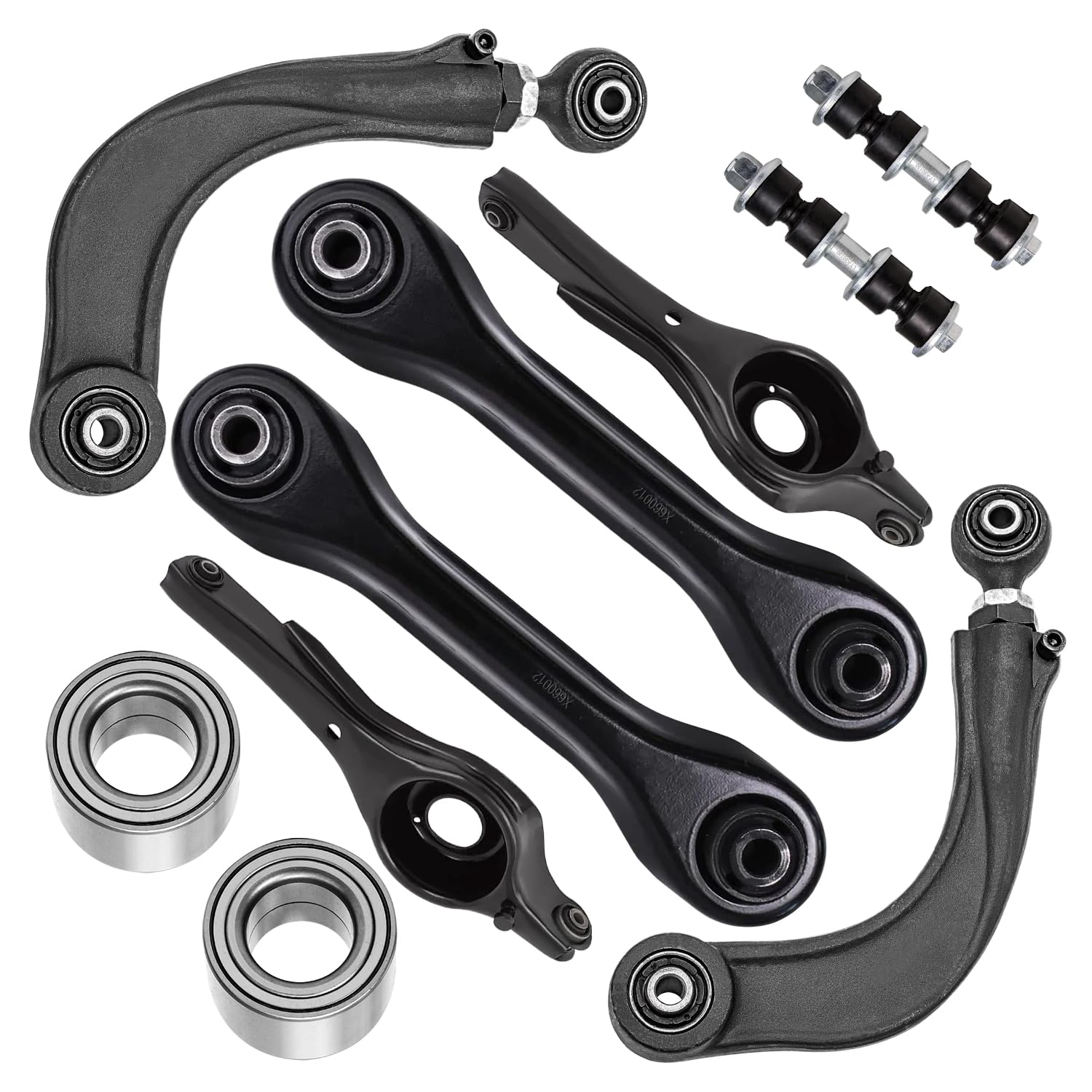 10pc Rear Upper Lower Control Arms Wheel Bearings Sway Bar Links Suspension Kit