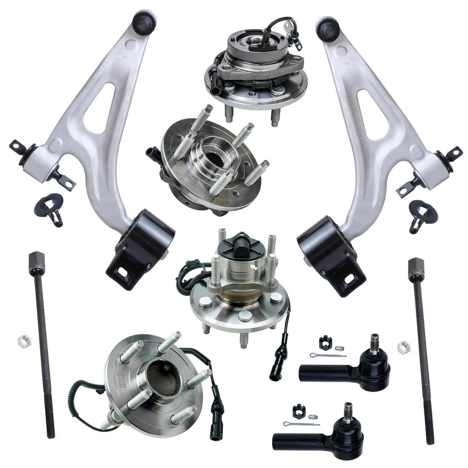 10pc Front & Rear Wheel Hub and Bearings Control Arms Tie Rods Suspension Kit