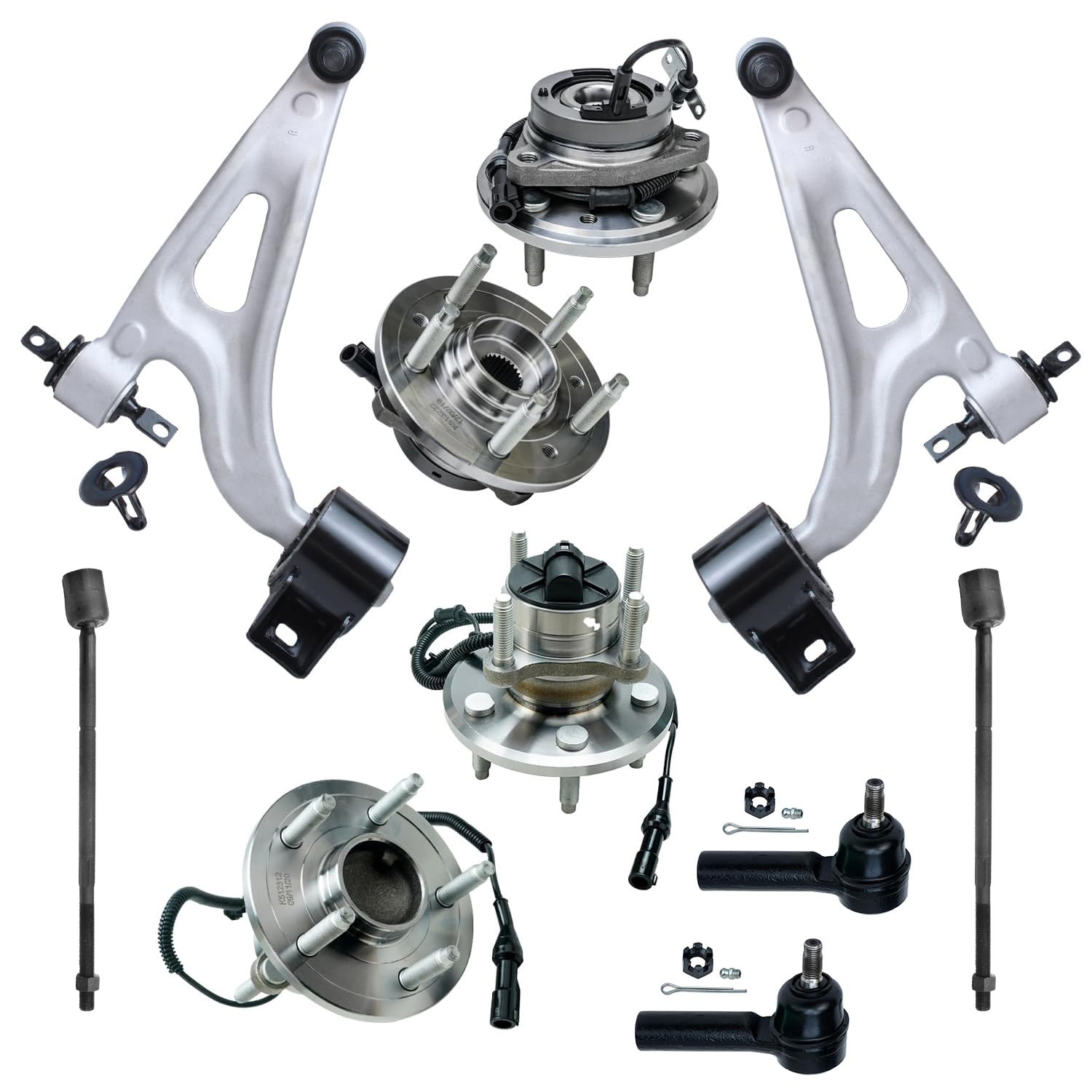 10pc Front & Rear Wheel Hub and Bearings Control Arms Tie Rods Suspension Kit