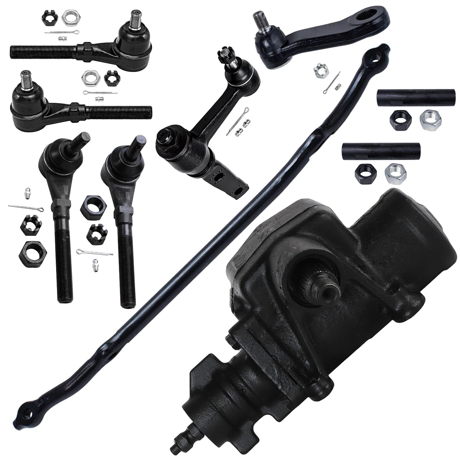 10pc Front Gear Box Center Link Pitman and Idler Arms Tie Rods Suspension Kit