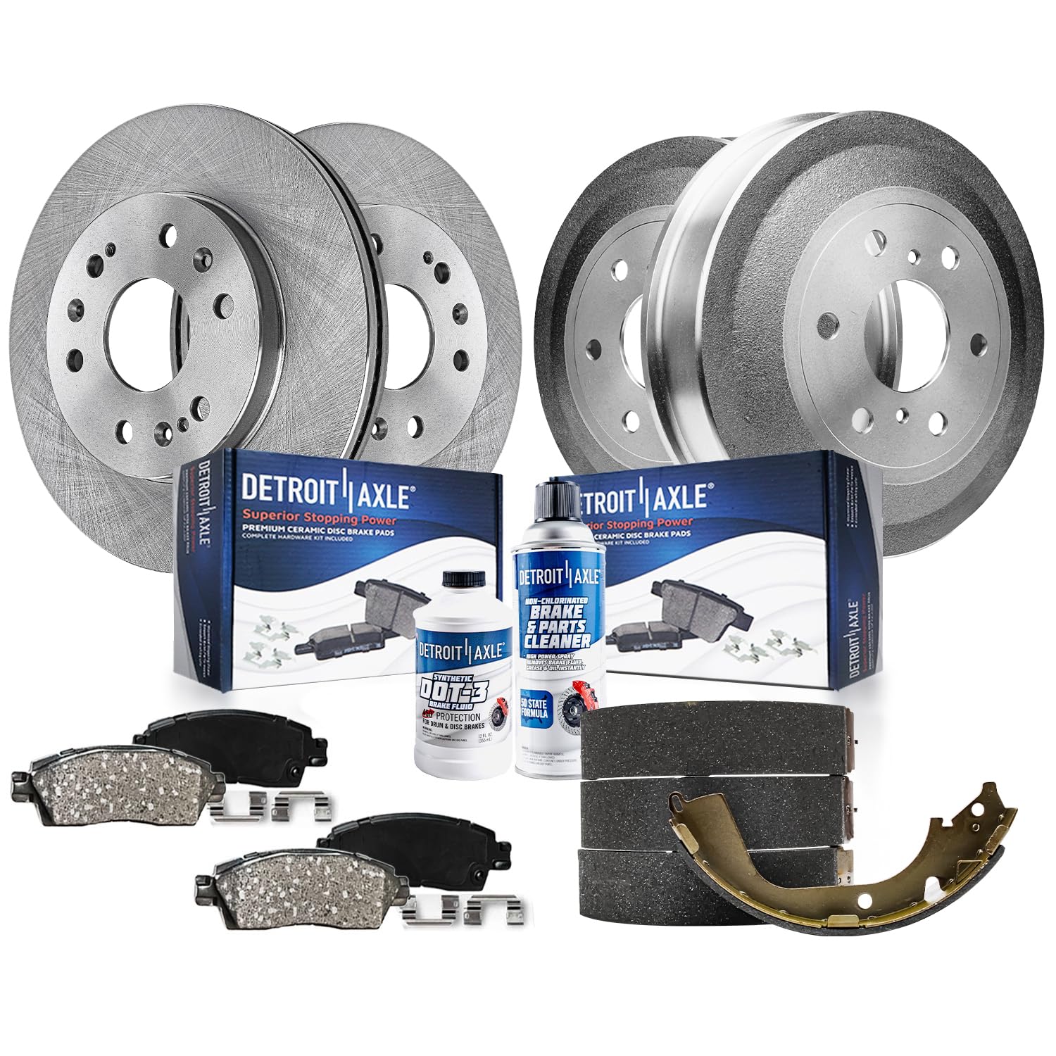 10pc Front Disc Rotors Ceramic Brake Pads and Rear Drums Brake Shoes Kit