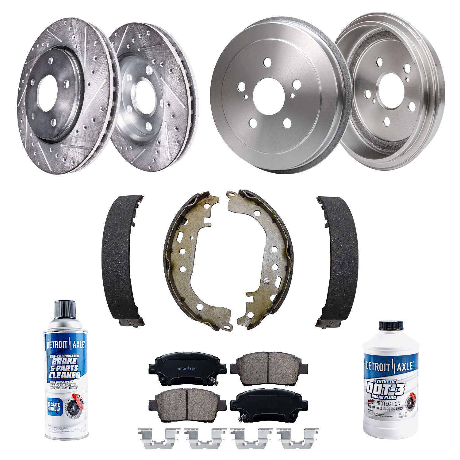 10pc Front Drilled Slotted Rotors Ceramic Brake Pads Rear Drums Brake Shoes Kit