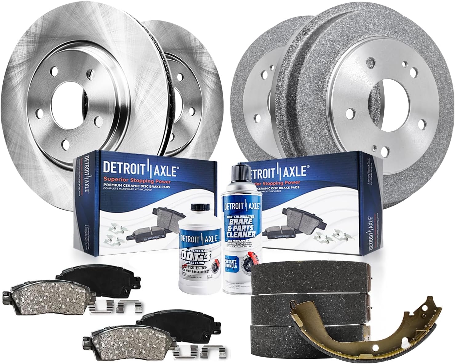 10pc Front Disc Rotors Ceramic Brake Pads and Rear Drums Brake Shoes Kit