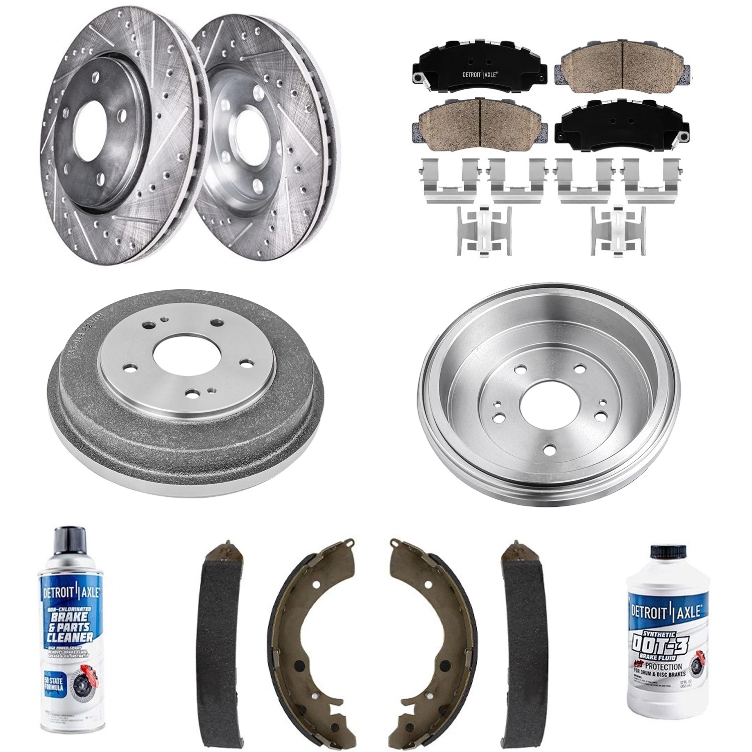 10pc Front Drilled Slotted Rotors Ceramic Brake Pads Rear Drums Brake Shoes Kit