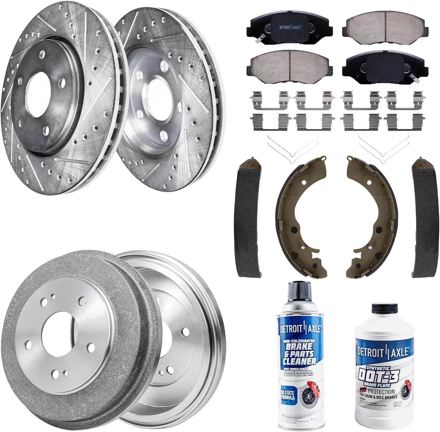 10pc Front Drilled Slotted Rotors Ceramic Brake Pads Rear Drums Brake Shoes Kit