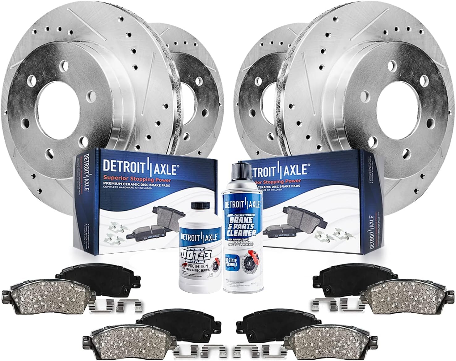 10pc Front & Rear Drilled Slotted Rotors and Ceramic Brake Pads Kit