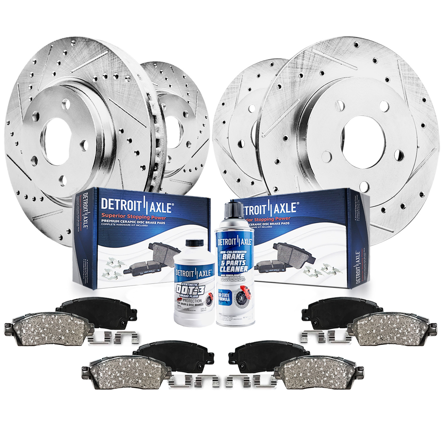 10pc Front & Rear Drilled Slotted Rotors and Ceramic Brake Pads Kit