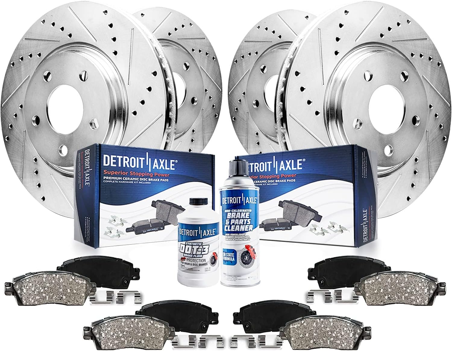 10pc Front & Rear Drilled Slotted Rotors and Ceramic Brake Pads Kit