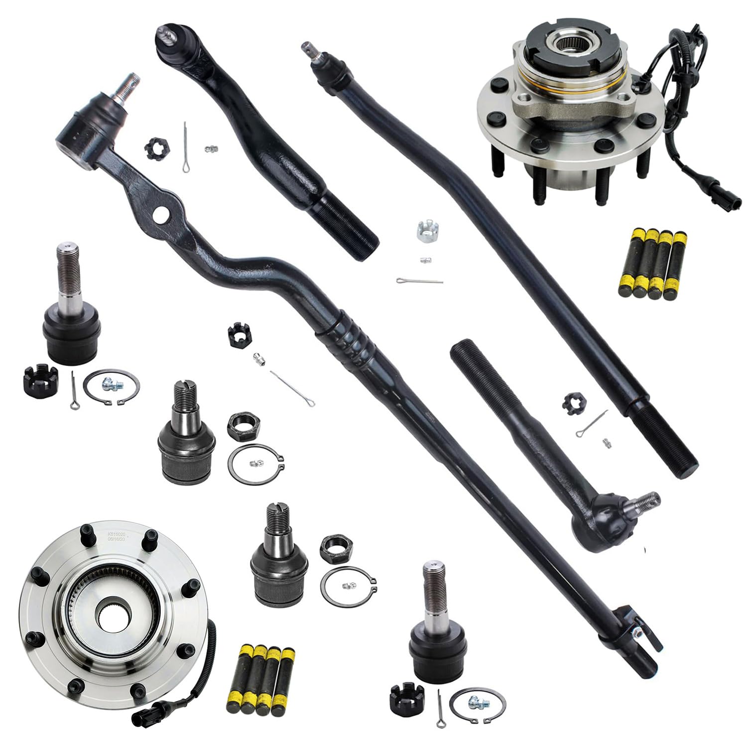 10pc Front Wheel Hub and Bearings Tie Rods Ball Joints Suspension Kit