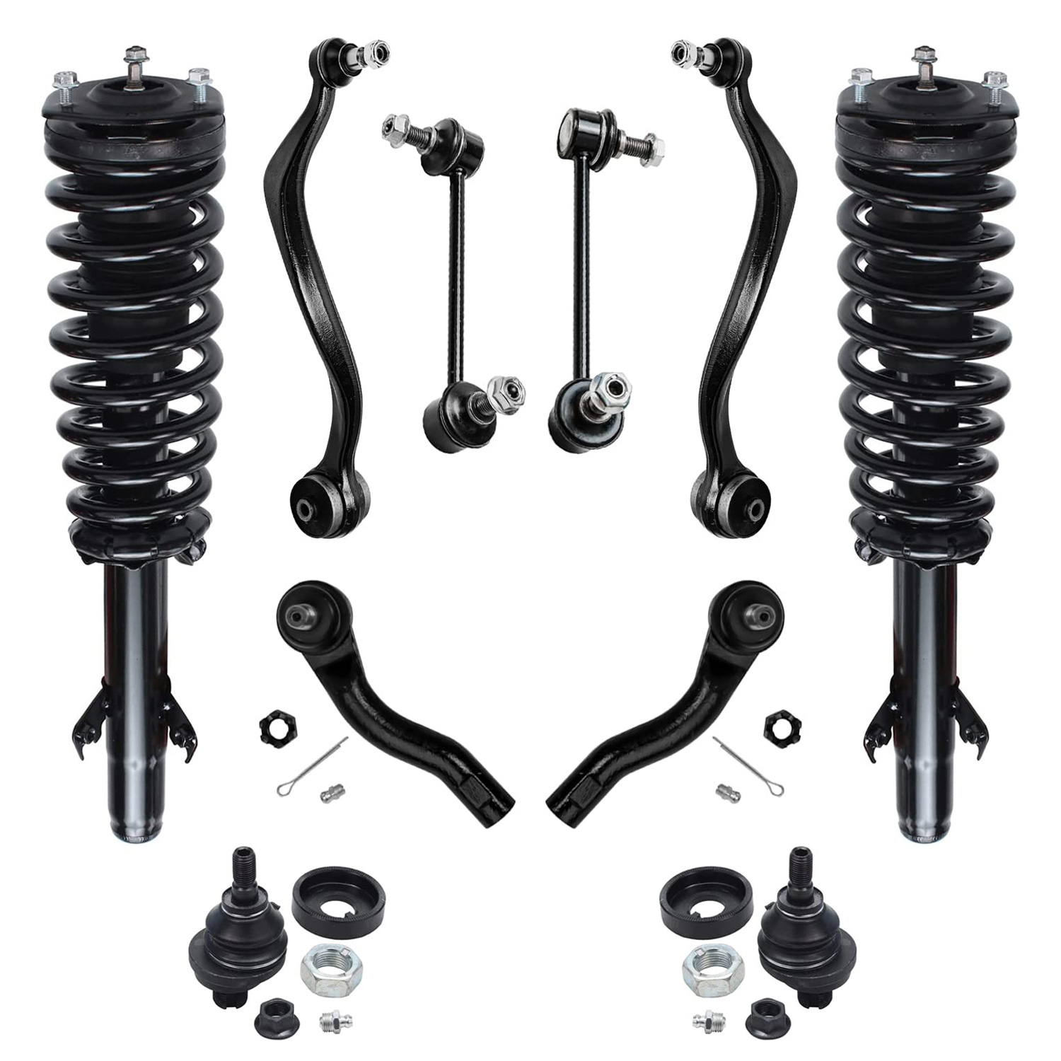 10pc Front Struts Lower Control Arms Tie Rods Sway Bar Links Suspension Kit