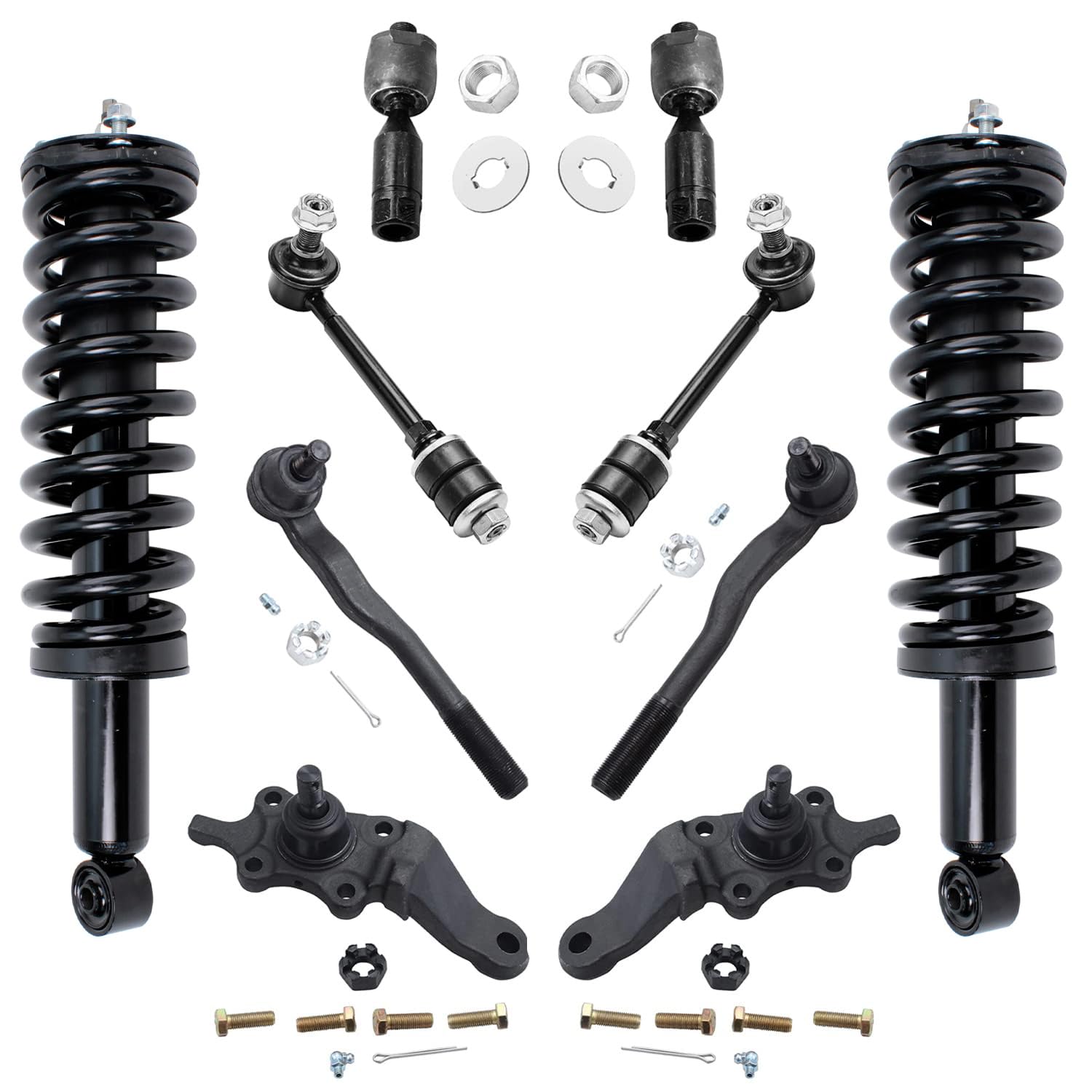 10pc Front Struts Sway Bar Links Ball Joints Tie Rods Suspension Kit