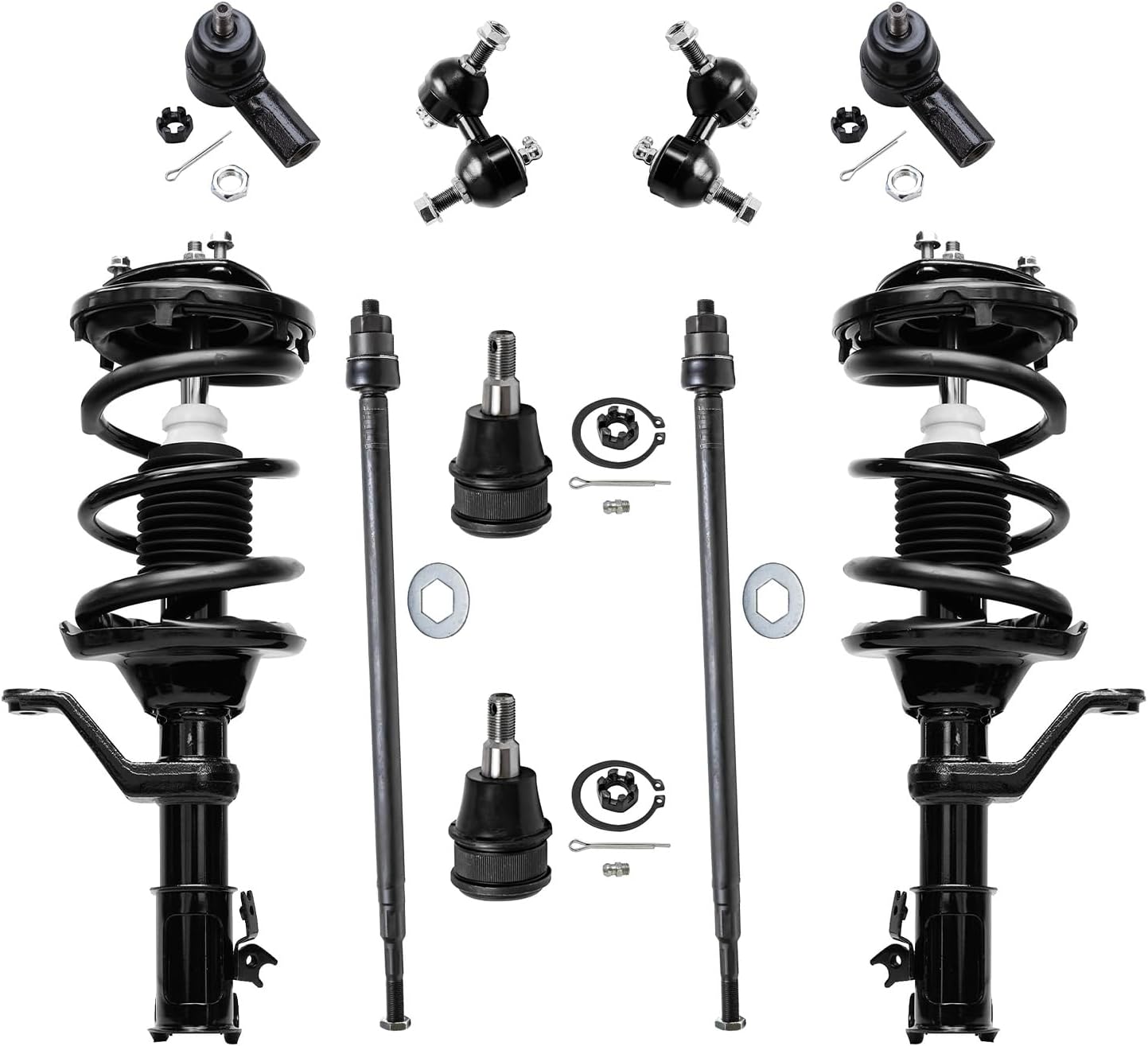 10pc Front Struts Tie Rods Sway Bar Links Lower Ball Joints Suspension Kit