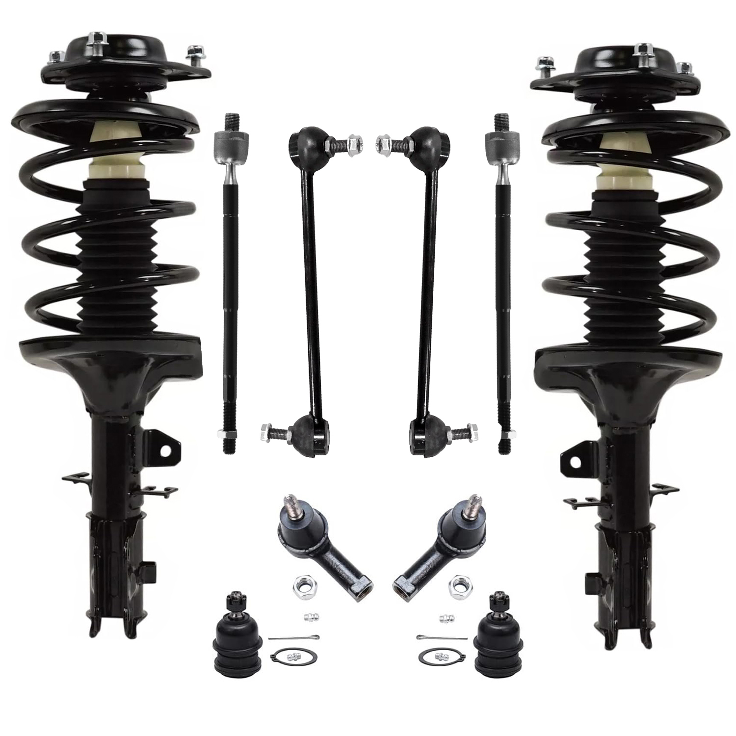 10pc Front Struts Lower Ball Joints Sway Bar Links Tie Rods Suspension Kit