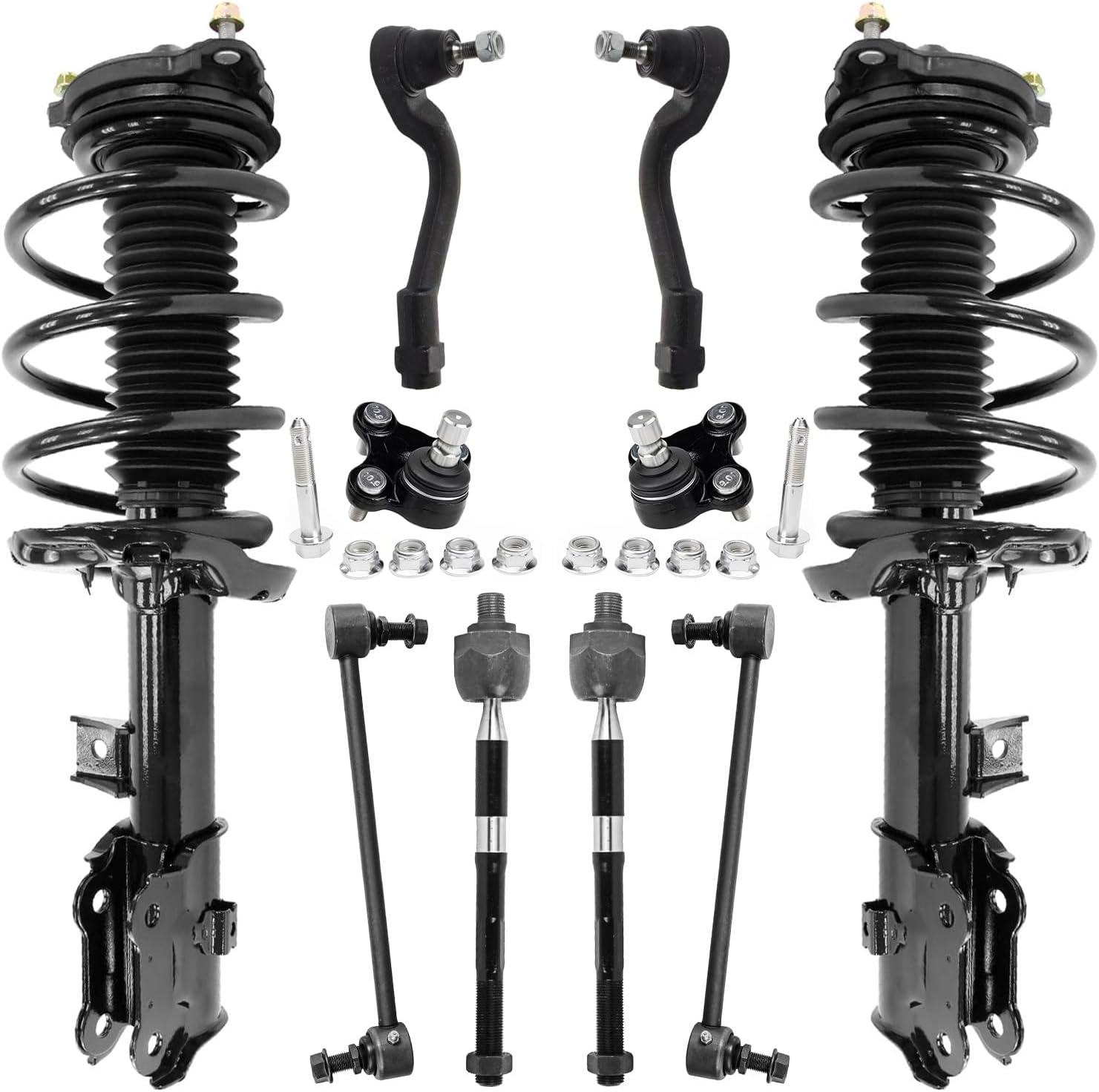 10pc Front Struts Sway Bar Links Tie Rods Lower Ball Joints Suspension Kit