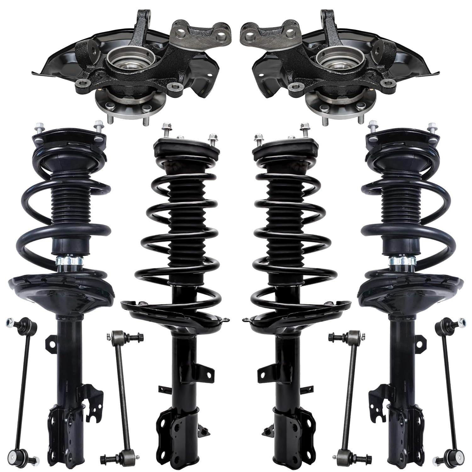 10pc Front & Rear Struts Steering Knuckles and Wheel Hub Bearings Suspension Kit
