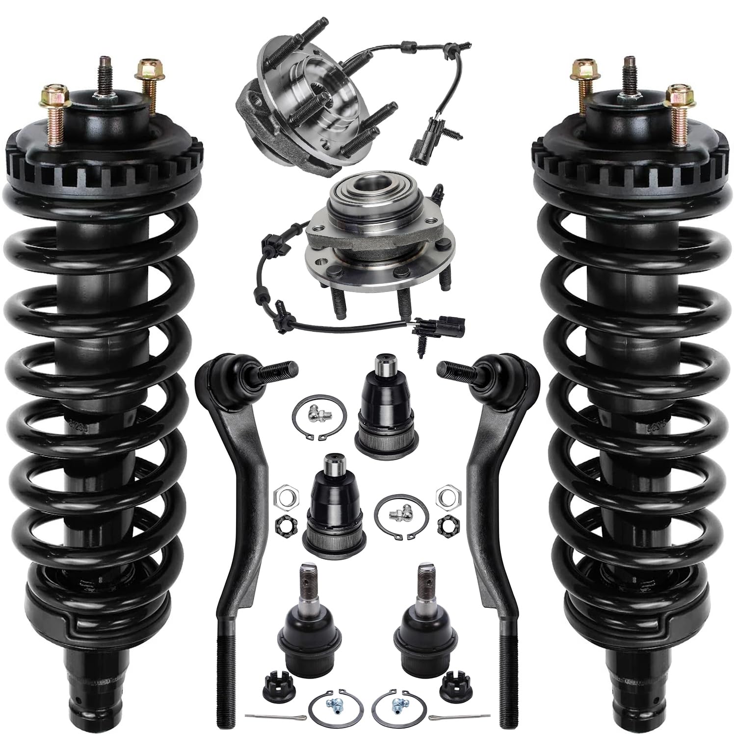10pc Front Struts Wheel Hub and Bearings Ball Joints Tie Rods Suspension Kit