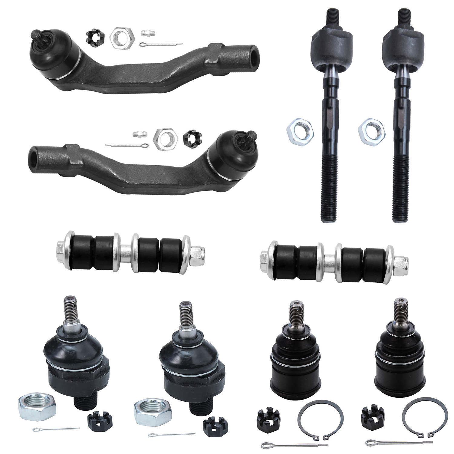 10pc Front Upper Lower Ball Joints Tie Rods Sway Bar Links Suspension Kit