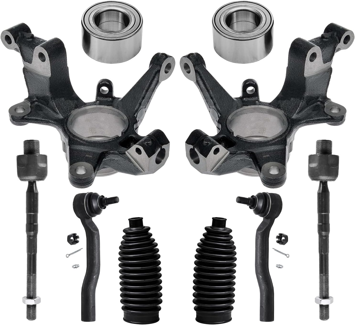10pc Front Steering Knuckles Wheel Bearings Inner Outer Tie Rods Suspension Kit