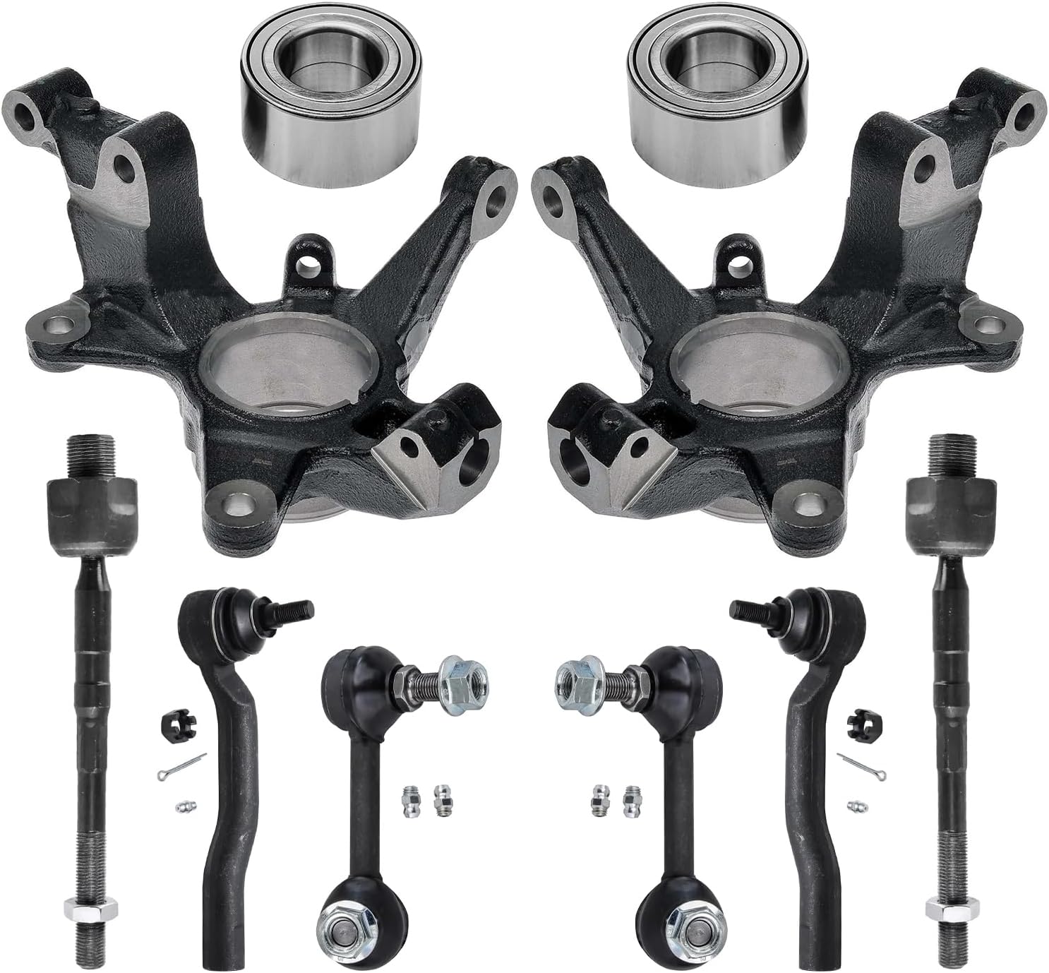 10pc Front Steering Knuckles Wheel Bearings Inner Outer Tie Rods Suspension Kit