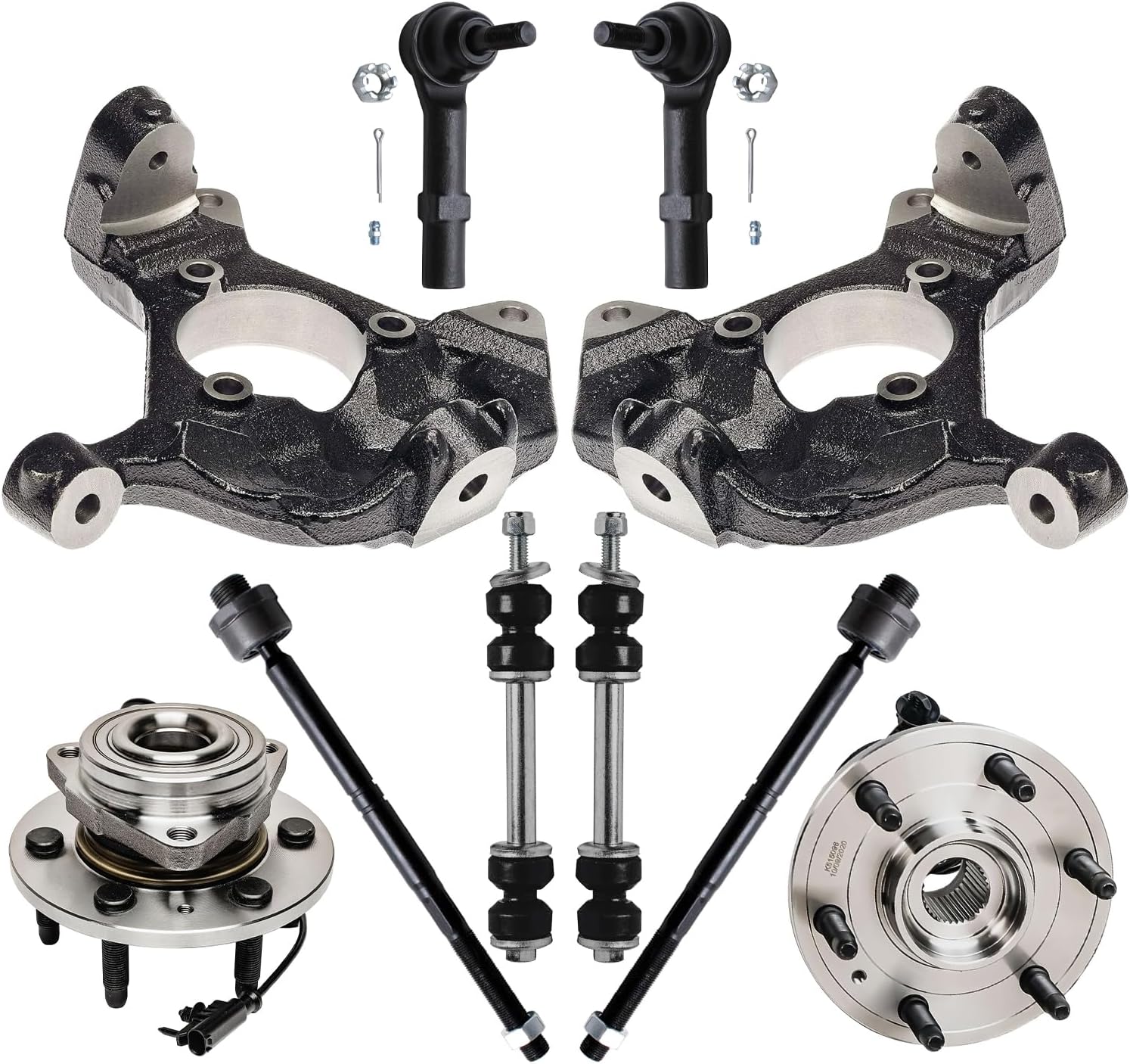 10pc Front Steering Knuckles Wheel Hub and Bearings Tie Rods Suspension Kit