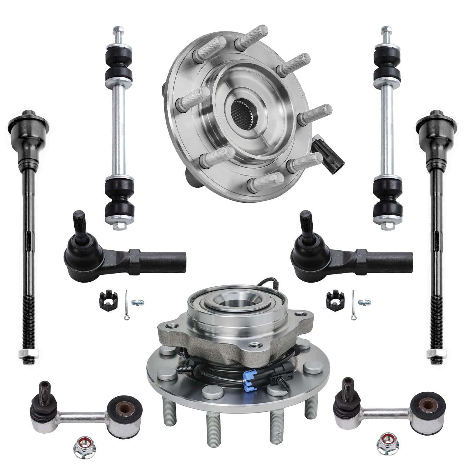 10pc Front Wheel Hub and Bearings Sway Bar Links Tie Rods Suspension Kit