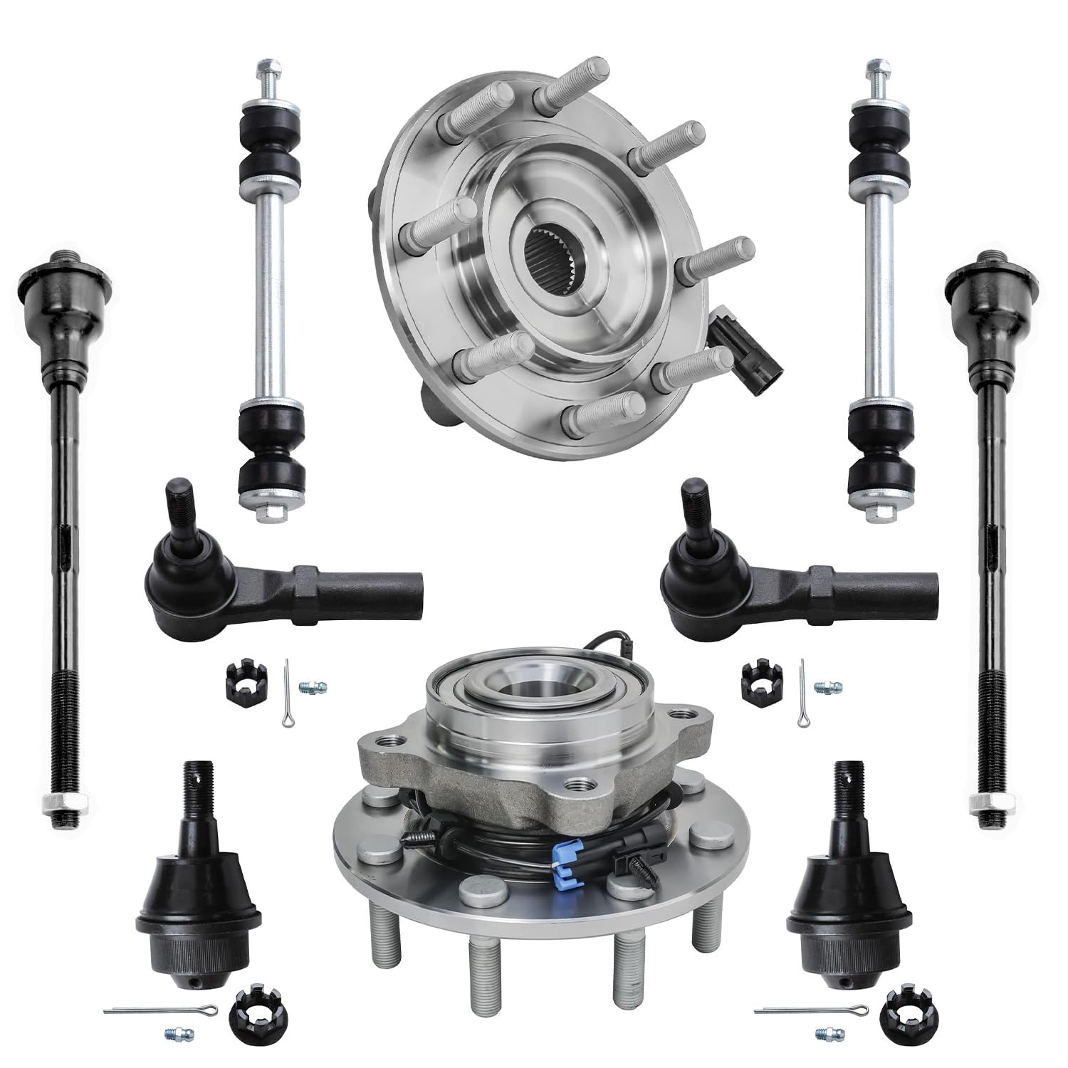 10pc Front Wheel Hub and Bearings Sway Bar Links Tie Rods Suspension Kit