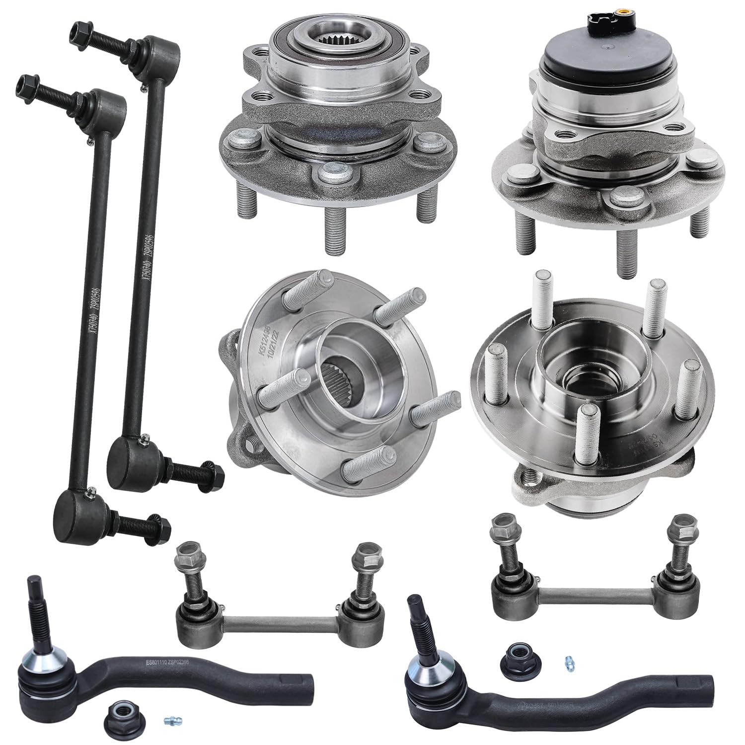 10pc Front & Rear Wheel Hub and Bearings Sway Bar Links Tie Rods Suspension Kit