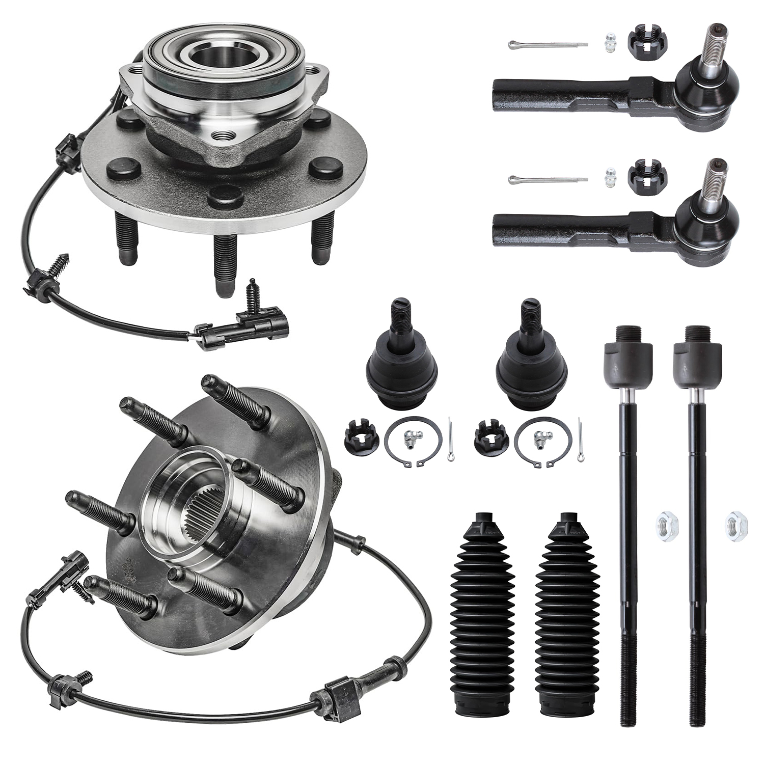10pc Front Wheel Hub and Bearings Ball Joints Tie Rods Suspension Kit