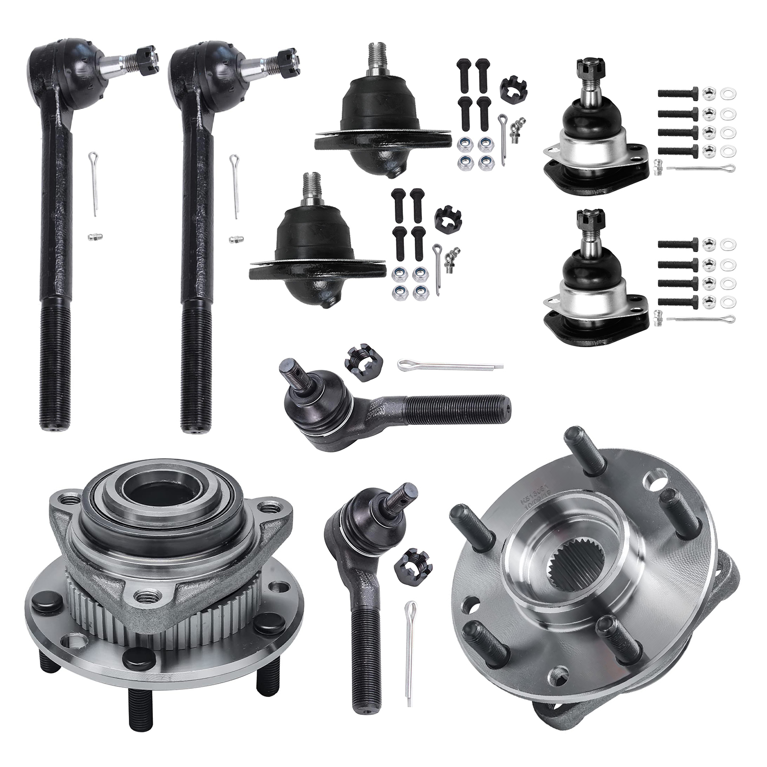 10pc Front Wheel Hub and Bearings Ball Joints Tie Rods Suspension Kit