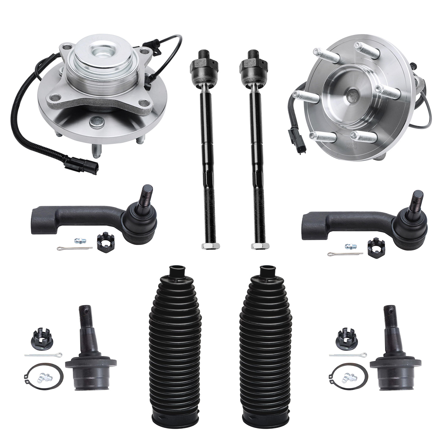 10pc Front Wheel Hub and Bearings Ball Joints Tie Rods Suspension Kit
