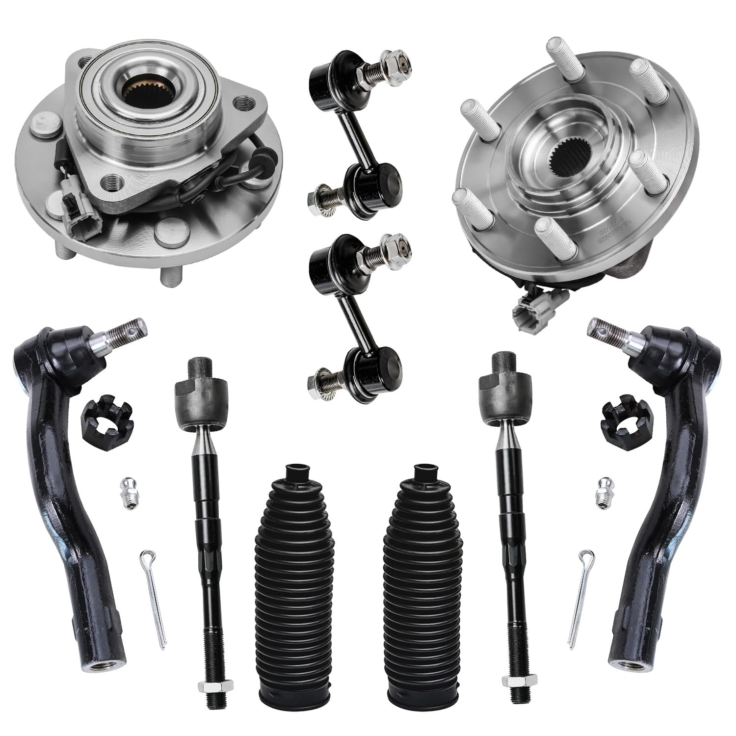 10pc Front Wheel Hub and Bearings Sway Bar Links Tie Rods Suspension Kit