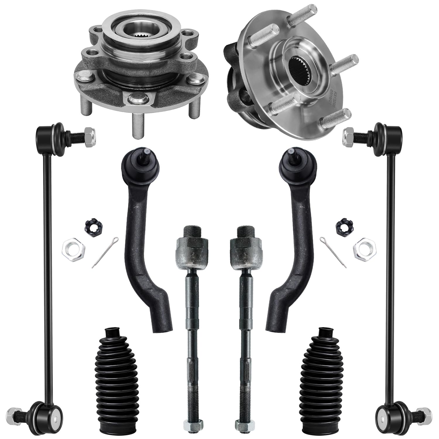 10pc Front Wheel Hub and Bearings Tie Rods Sway Bar Links Suspension Kit