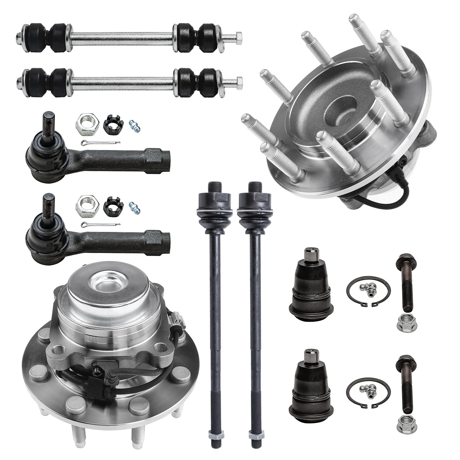 10pc Front Wheel Hub and Bearings Tie Rods Sway Bar Links Suspension Kit