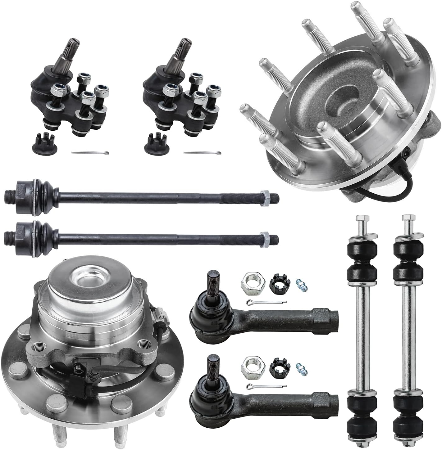 10pc Front Wheel Hub and Bearings Tie Rods Sway Bar Links Suspension Kit