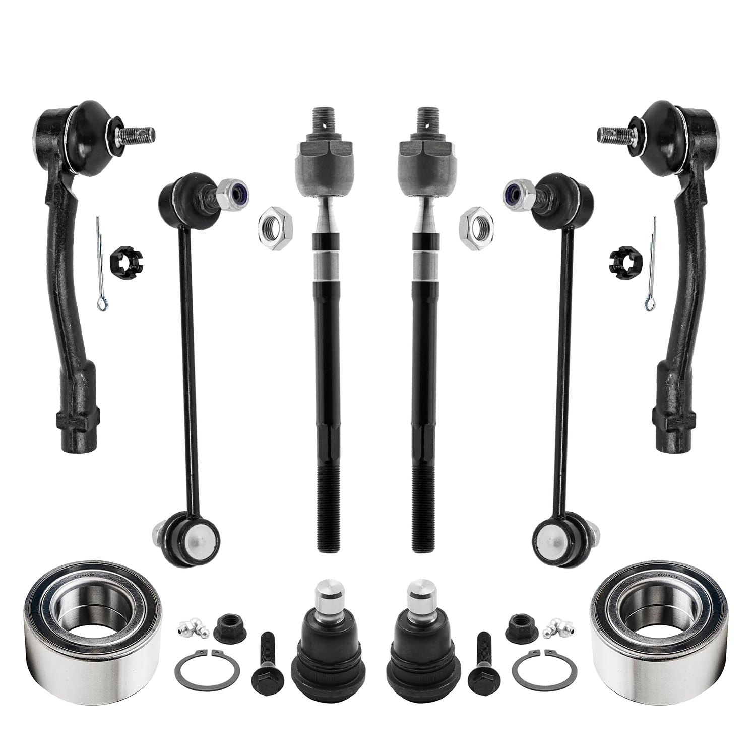 10pc Front Wheel Bearings Tie Rods Sway Bar Links Suspension Kit