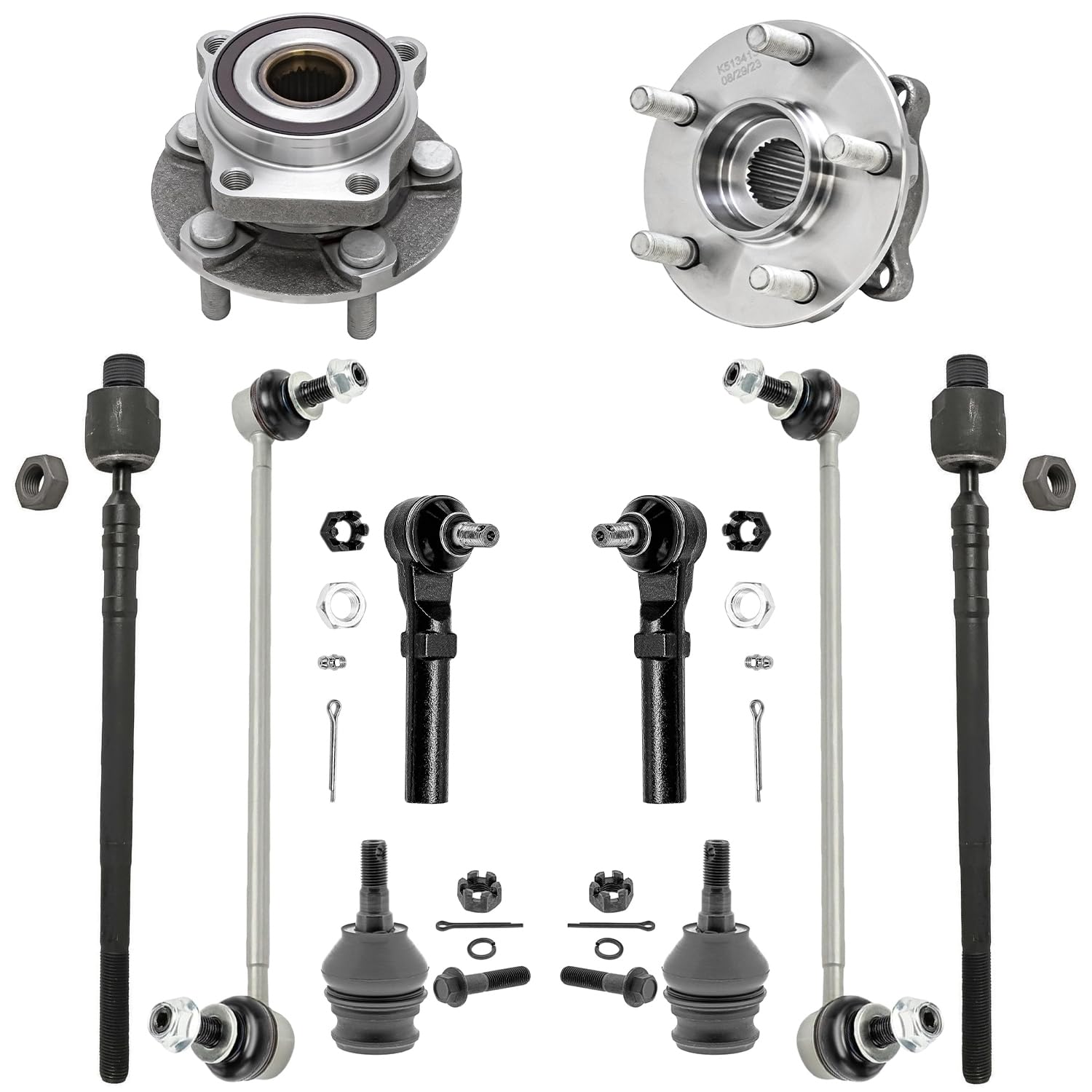 10pc Front Wheel Hub and Bearings Tie Rods Sway Bar Links Suspension Kit