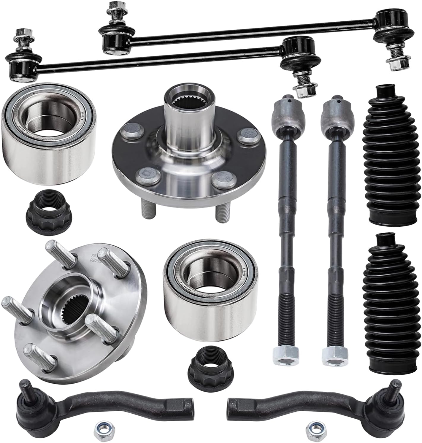 10pc Front Wheel Hub and Bearings Sway Bar Links Tie Rods Suspension Kit
