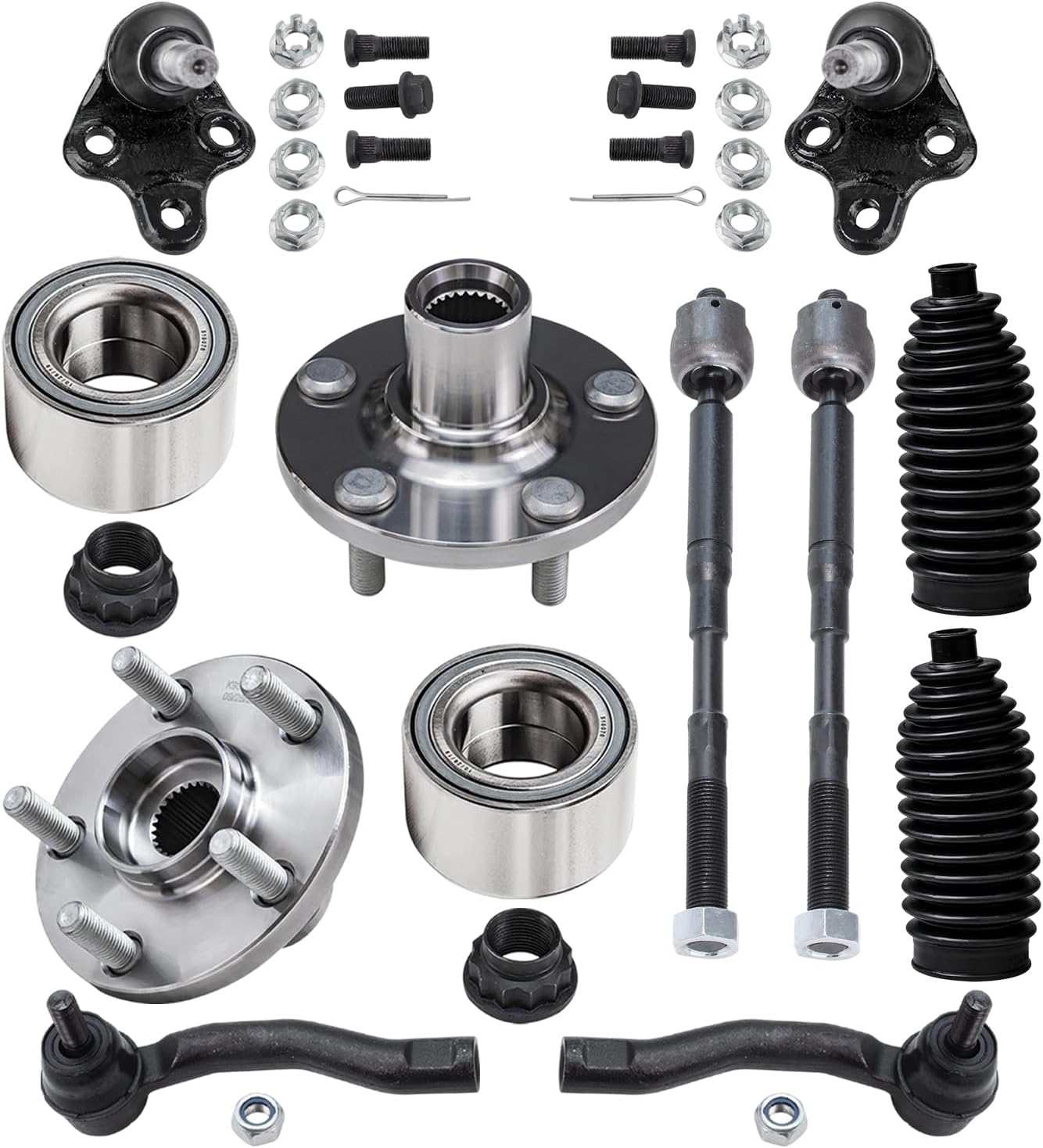 10pc Front Wheel Hub and Bearings Tie Rods Lower Ball Joints Suspension Kit