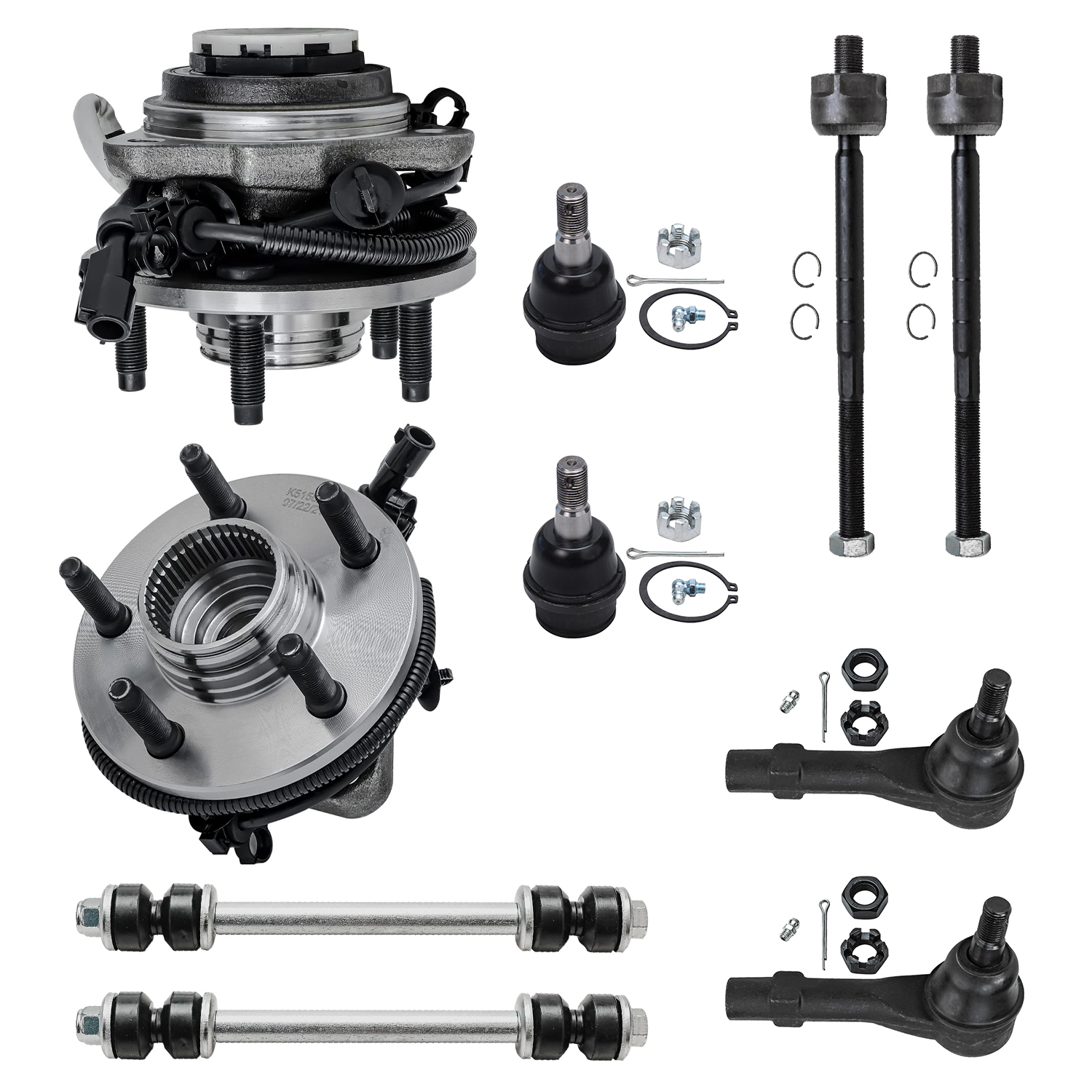10pc Front Wheel Hub and Bearings Tie Rods Sway Bar Links Suspension Kit
