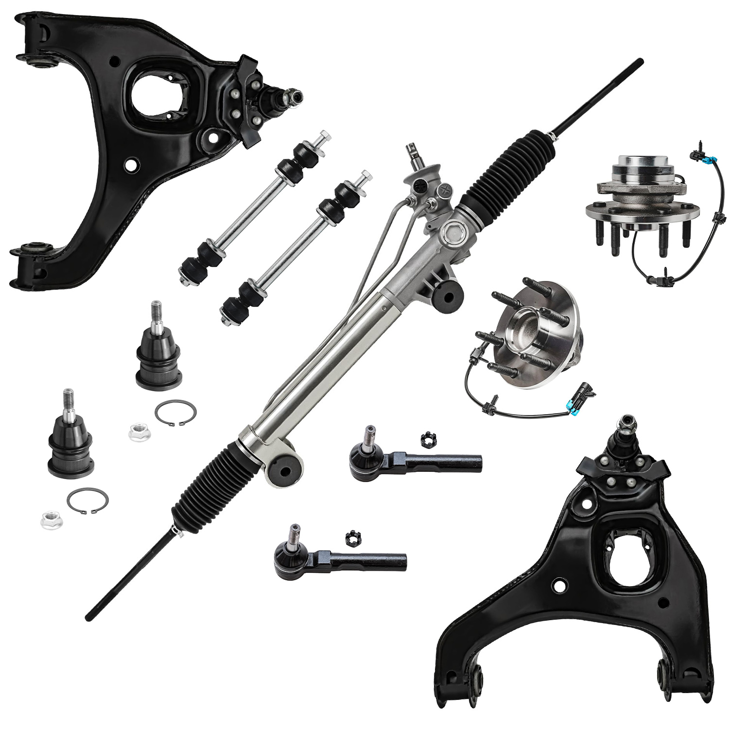 11pc Power Steering Rack and Pinion Lower Control Arms Suspension Kit