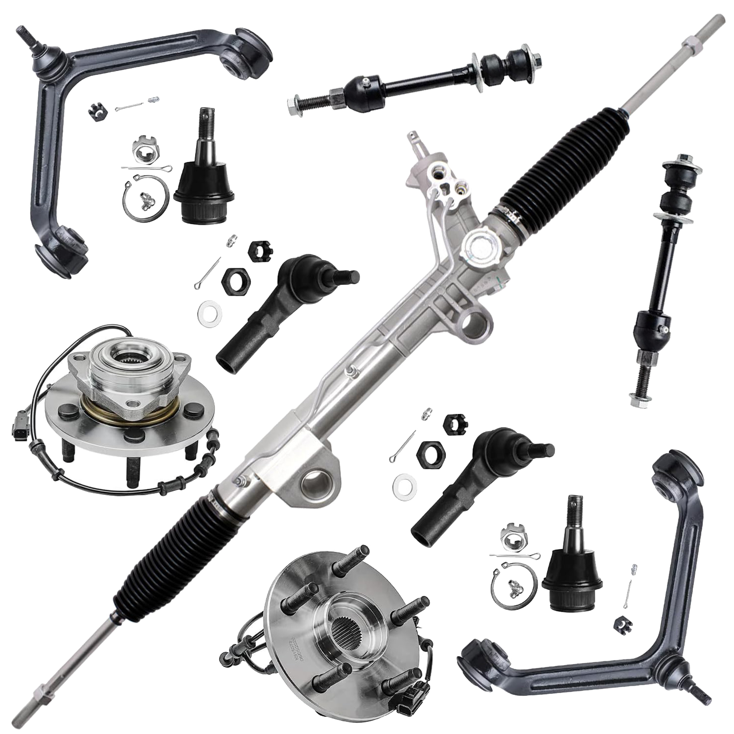 11pc Front Upper Control Arms Wheel Hub and Bearings Suspension Kit