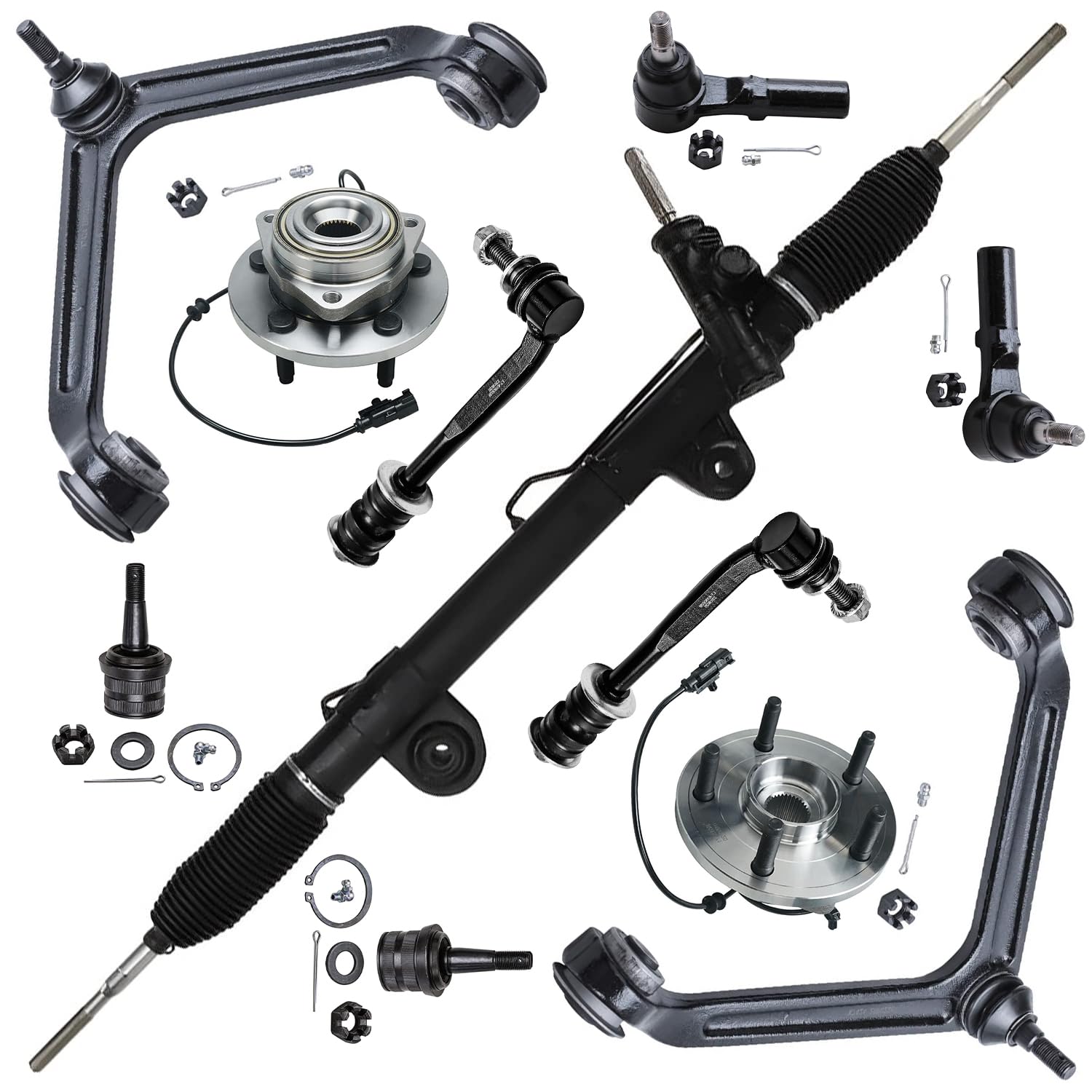 11pc Front Power Steering Rack and Pinion Wheel Hub Bearings Suspension Kit