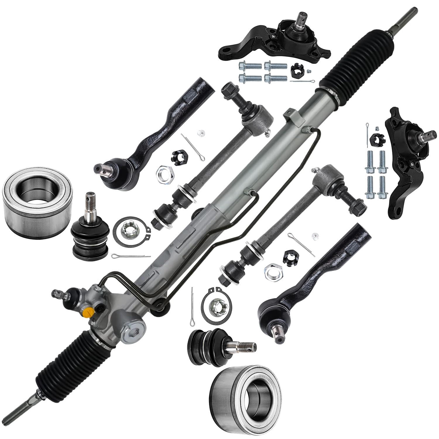 11pc Power Steering Rack and Pinion Wheel Bearings Tie Rods Suspension Kit