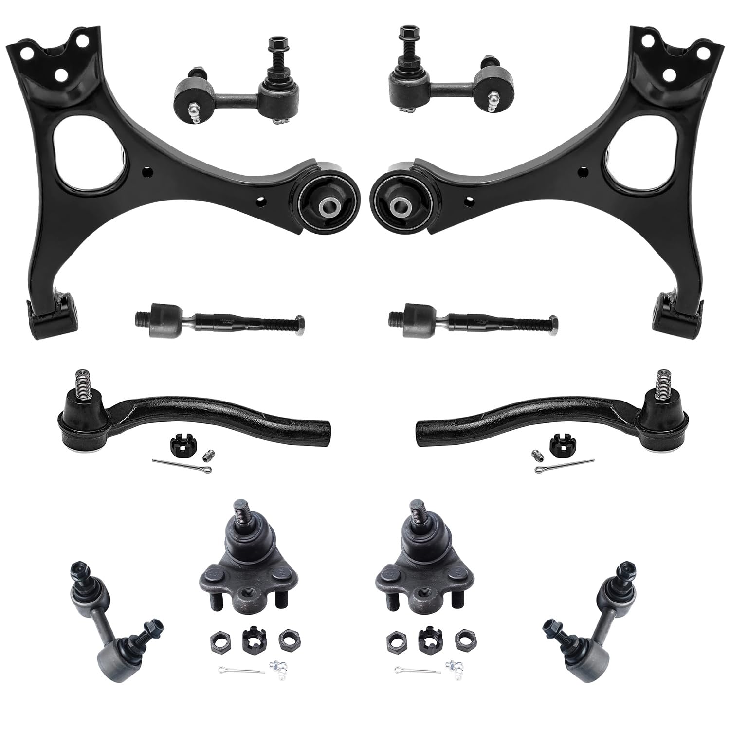 12pc Front Lower Control Arms Ball Joints Tie Rods Sway Bar Links Suspension Kit