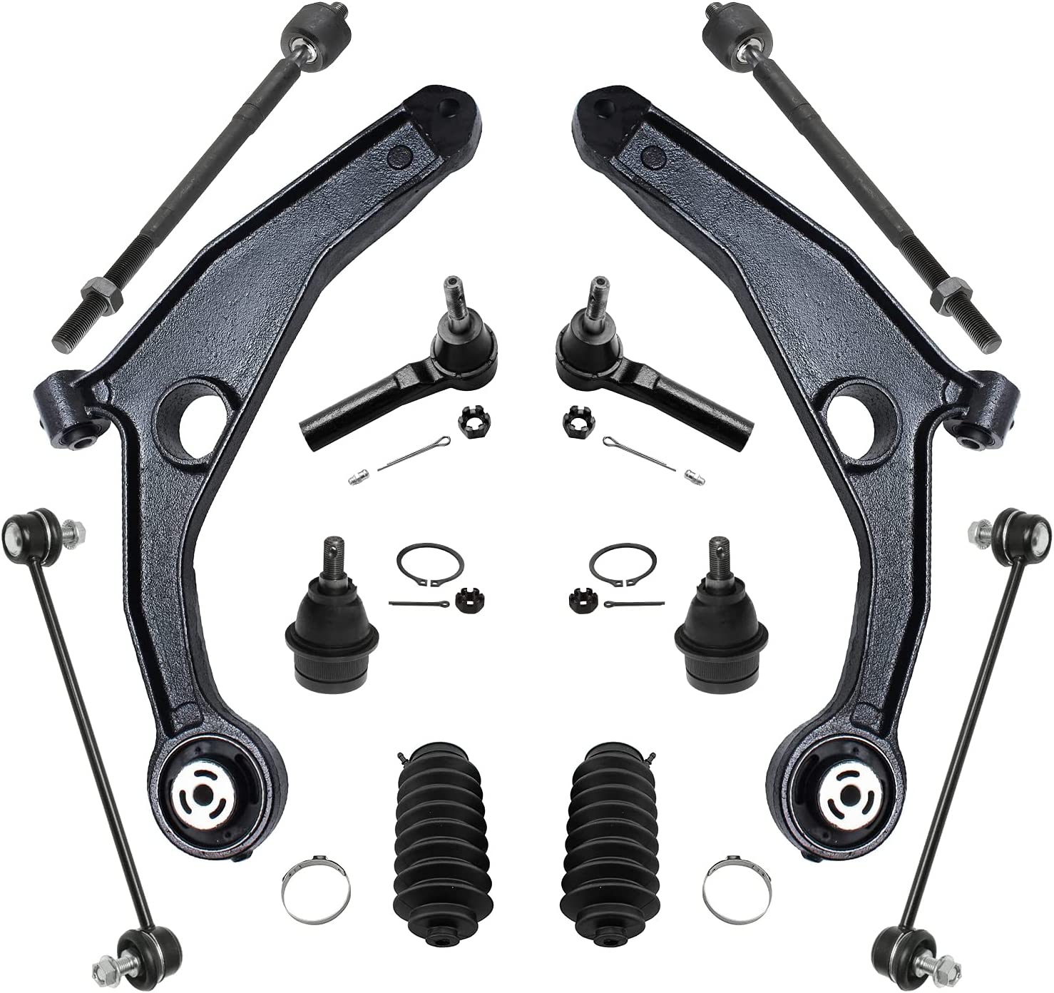 12pc Front Lower Control Arms Inner Outer Tie Rods Sway Bar Links Suspension Kit